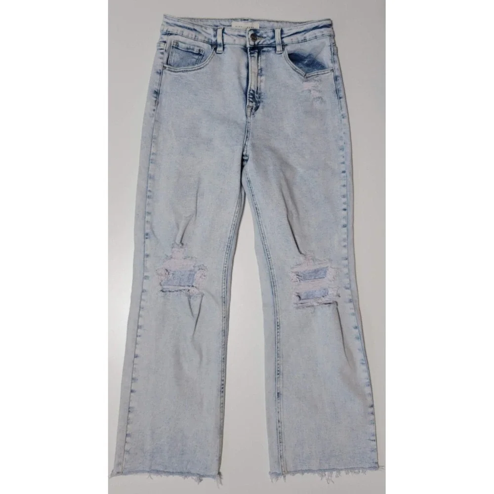 RISEN Straight Relaxed Subtle Flare Distressed Jeans